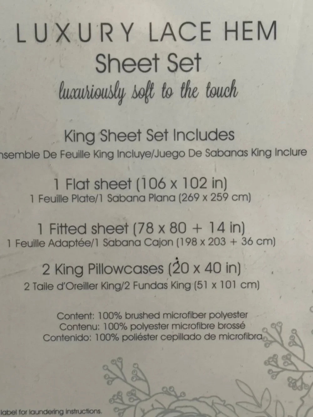 Amprapur Overseas Sanctuary NEW King 4 Piece Luxury Lace Hem Sheet Set White